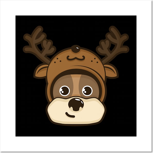 Cute dog with deer costume Head Wall Art by Shankara